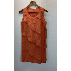 Mario Romano 100% Linen tank Dress orange Tiered Artsy Lagenlook Made Italy SM